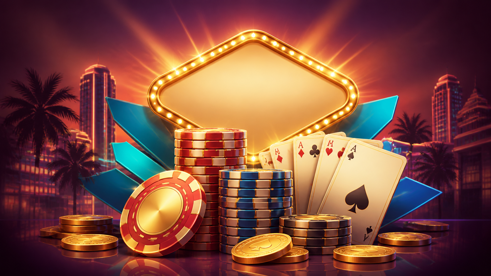 Chip, carte e monete in una scena promozionale Snatch Casino